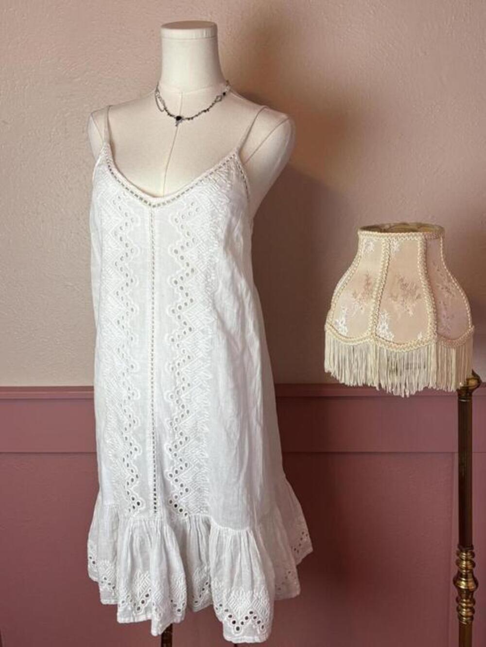 house of harlow 1960 white fairy cottage eyelet lace dress  sz medium boho